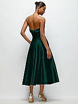 Side View Thumbnail - Evergreen Cuffed Strapless Satin Twill Midi Dress with Full Skirt and Pockets