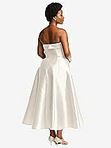 Alt View 2 Thumbnail - Ivory Cuffed Strapless Satin Twill Midi Dress with Full Skirt and Pockets