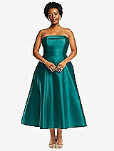 Alt View 4 Thumbnail - Jade Cuffed Strapless Satin Twill Midi Dress with Full Skirt and Pockets