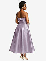 Alt View 2 Thumbnail - Lilac Haze Cuffed Strapless Satin Twill Midi Dress with Full Skirt and Pockets