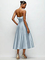 Side View Thumbnail - Mist Cuffed Strapless Satin Twill Midi Dress with Full Skirt and Pockets