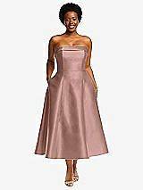 Alt View 1 Thumbnail - Neu Nude Cuffed Strapless Satin Twill Midi Dress with Full Skirt and Pockets