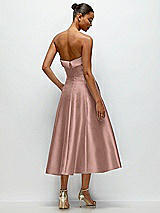 Side View Thumbnail - Neu Nude Cuffed Strapless Satin Twill Midi Dress with Full Skirt and Pockets