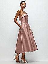 Rear View Thumbnail - Neu Nude Cuffed Strapless Satin Twill Midi Dress with Full Skirt and Pockets