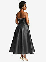 Alt View 2 Thumbnail - Pewter Cuffed Strapless Satin Twill Midi Dress with Full Skirt and Pockets