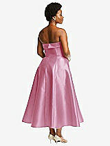 Alt View 2 Thumbnail - Powder Pink Cuffed Strapless Satin Twill Midi Dress with Full Skirt and Pockets