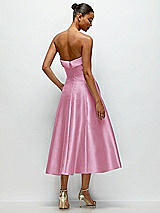 Side View Thumbnail - Powder Pink Cuffed Strapless Satin Twill Midi Dress with Full Skirt and Pockets