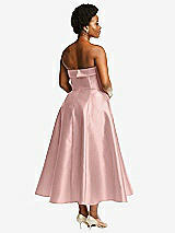 Alt View 2 Thumbnail - Rose - PANTONE Rose Quartz Cuffed Strapless Satin Twill Midi Dress with Full Skirt and Pockets