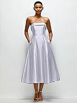 Front View Thumbnail - Silver Dove Cuffed Strapless Satin Twill Midi Dress with Full Skirt and Pockets