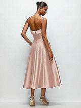 Side View Thumbnail - Toasted Sugar Cuffed Strapless Satin Twill Midi Dress with Full Skirt and Pockets