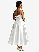 Alt View 2 Thumbnail - White Cuffed Strapless Satin Twill Midi Dress with Full Skirt and Pockets