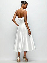 Side View Thumbnail - White Cuffed Strapless Satin Twill Midi Dress with Full Skirt and Pockets