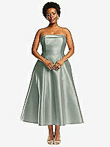 Alt View 4 Thumbnail - Willow Green Cuffed Strapless Satin Twill Midi Dress with Full Skirt and Pockets