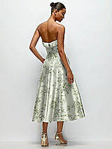 Alt View 4 Thumbnail - Sage Cottage Rose Cuffed Strapless Floral Satin Twill Midi Dress with Full Skirt and Pockets