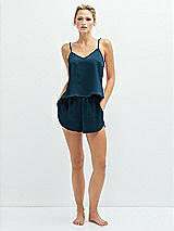 Front View Thumbnail - Atlantic Blue Whisper Satin Lounge Shorts with Pockets