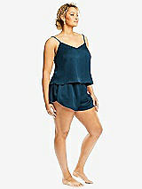 Side View Thumbnail - Atlantic Blue Whisper Satin Lounge Shorts with Pockets