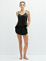 Front View Thumbnail - Black Whisper Satin Lounge Shorts with Pockets