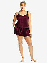 Alt View 1 Thumbnail - Cabernet Whisper Satin Lounge Shorts with Pockets