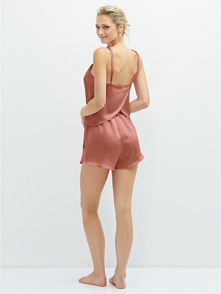 Back View - Desert Rose Whisper Satin Lounge Shorts with Pockets