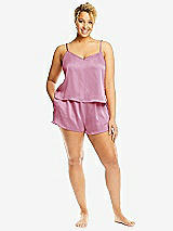 Alt View 1 Thumbnail - Powder Pink Whisper Satin Lounge Shorts with Pockets