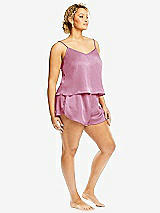 Side View Thumbnail - Powder Pink Whisper Satin Lounge Shorts with Pockets