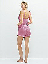 Rear View Thumbnail - Powder Pink Whisper Satin Lounge Shorts with Pockets