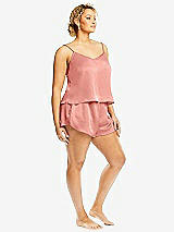 Side View Thumbnail - Rose - PANTONE Rose Quartz Whisper Satin Lounge Shorts with Pockets