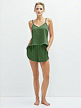 Front View Thumbnail - Vineyard Green Whisper Satin Lounge Shorts with Pockets