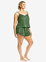 Side View Thumbnail - Vineyard Green Whisper Satin Lounge Shorts with Pockets