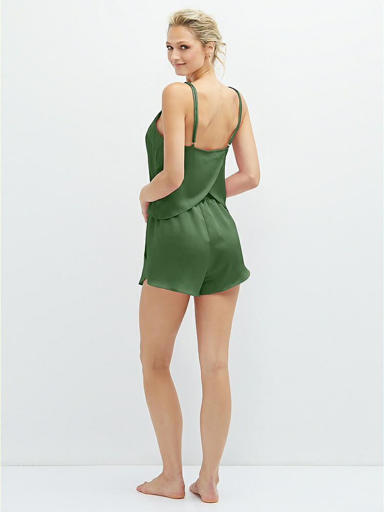 Back View - Vineyard Green Whisper Satin Lounge Shorts with Pockets