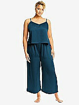 Alt View 1 Thumbnail - Atlantic Blue Whisper Satin Wide-Leg Lounge Pants with Pockets