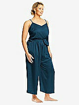 Alt View 2 Thumbnail - Atlantic Blue Whisper Satin Wide-Leg Lounge Pants with Pockets