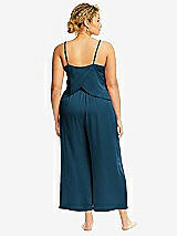 Alt View 3 Thumbnail - Atlantic Blue Whisper Satin Wide-Leg Lounge Pants with Pockets