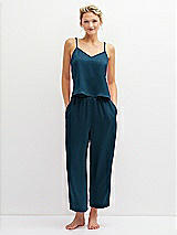 Front View Thumbnail - Atlantic Blue Whisper Satin Wide-Leg Lounge Pants with Pockets