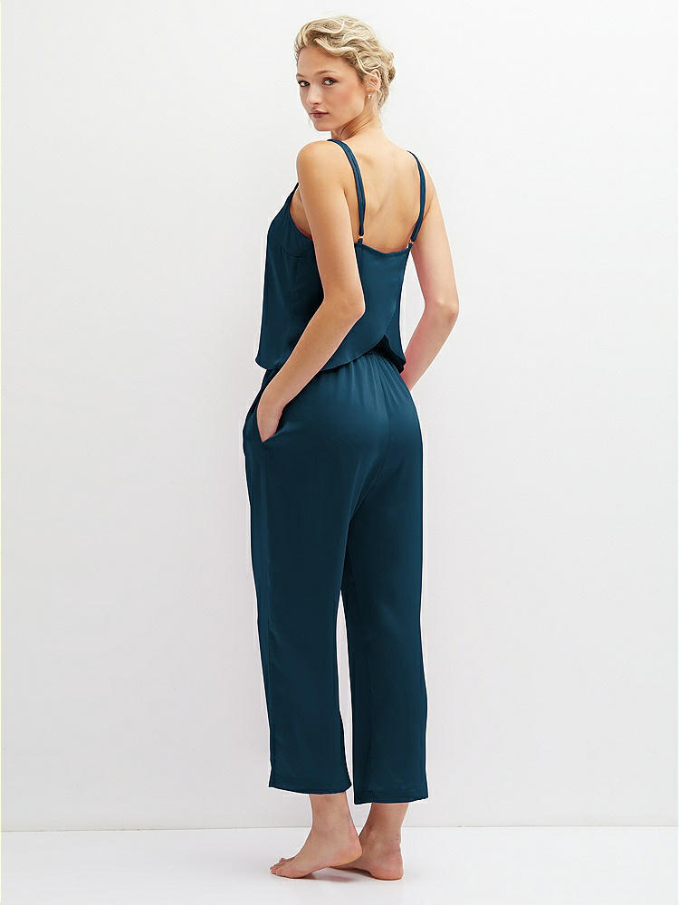 Back View - Atlantic Blue Whisper Satin Wide-Leg Lounge Pants with Pockets