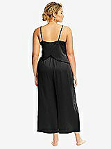 Alt View 3 Thumbnail - Black Whisper Satin Wide-Leg Lounge Pants with Pockets