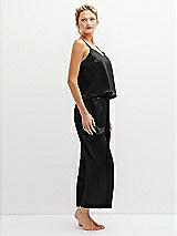 Side View Thumbnail - Black Whisper Satin Wide-Leg Lounge Pants with Pockets