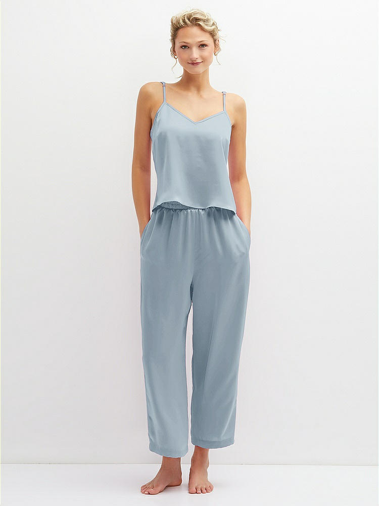 Front View - Mist Whisper Satin Wide-Leg Lounge Pants with Pockets