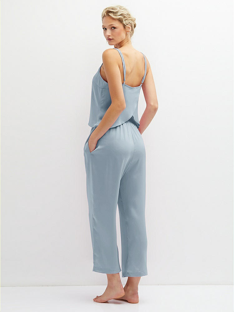 Back View - Mist Whisper Satin Wide-Leg Lounge Pants with Pockets