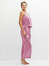 Side View Thumbnail - Powder Pink Whisper Satin Wide-Leg Lounge Pants with Pockets