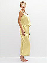 Side View Thumbnail - Pale Yellow Whisper Satin Wide-Leg Lounge Pants with Pockets