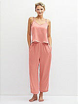 Front View Thumbnail - Rose - PANTONE Rose Quartz Whisper Satin Wide-Leg Lounge Pants with Pockets