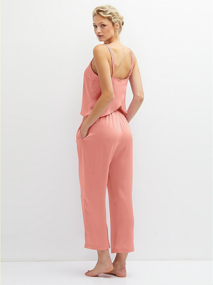 Back View - Rose - PANTONE Rose Quartz Whisper Satin Wide-Leg Lounge Pants with Pockets