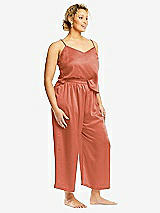 Alt View 2 Thumbnail - Terracotta Copper Whisper Satin Wide-Leg Lounge Pants with Pockets