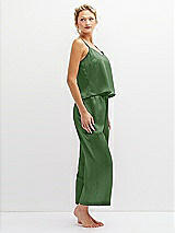 Side View Thumbnail - Vineyard Green Whisper Satin Wide-Leg Lounge Pants with Pockets