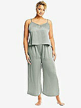 Alt View 1 Thumbnail - Willow Green Whisper Satin Wide-Leg Lounge Pants with Pockets