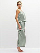 Side View Thumbnail - Willow Green Whisper Satin Wide-Leg Lounge Pants with Pockets