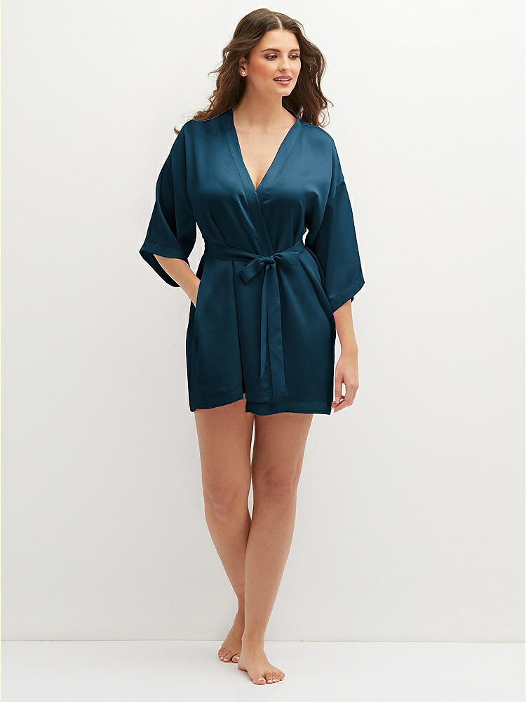 Front View - Atlantic Blue Short Whisper Satin Robe