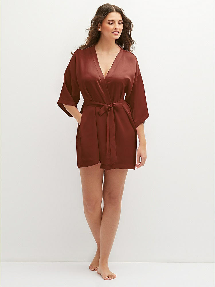 Front View - Auburn Moon Short Whisper Satin Robe