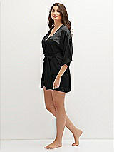 Side View Thumbnail - Black Short Whisper Satin Robe